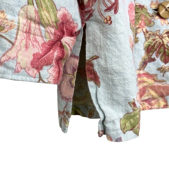 Vintage Painted Pony Linen Jacket Floral Blue Artsy Boho Button Front Top L Y2K - Picture 6 of 9